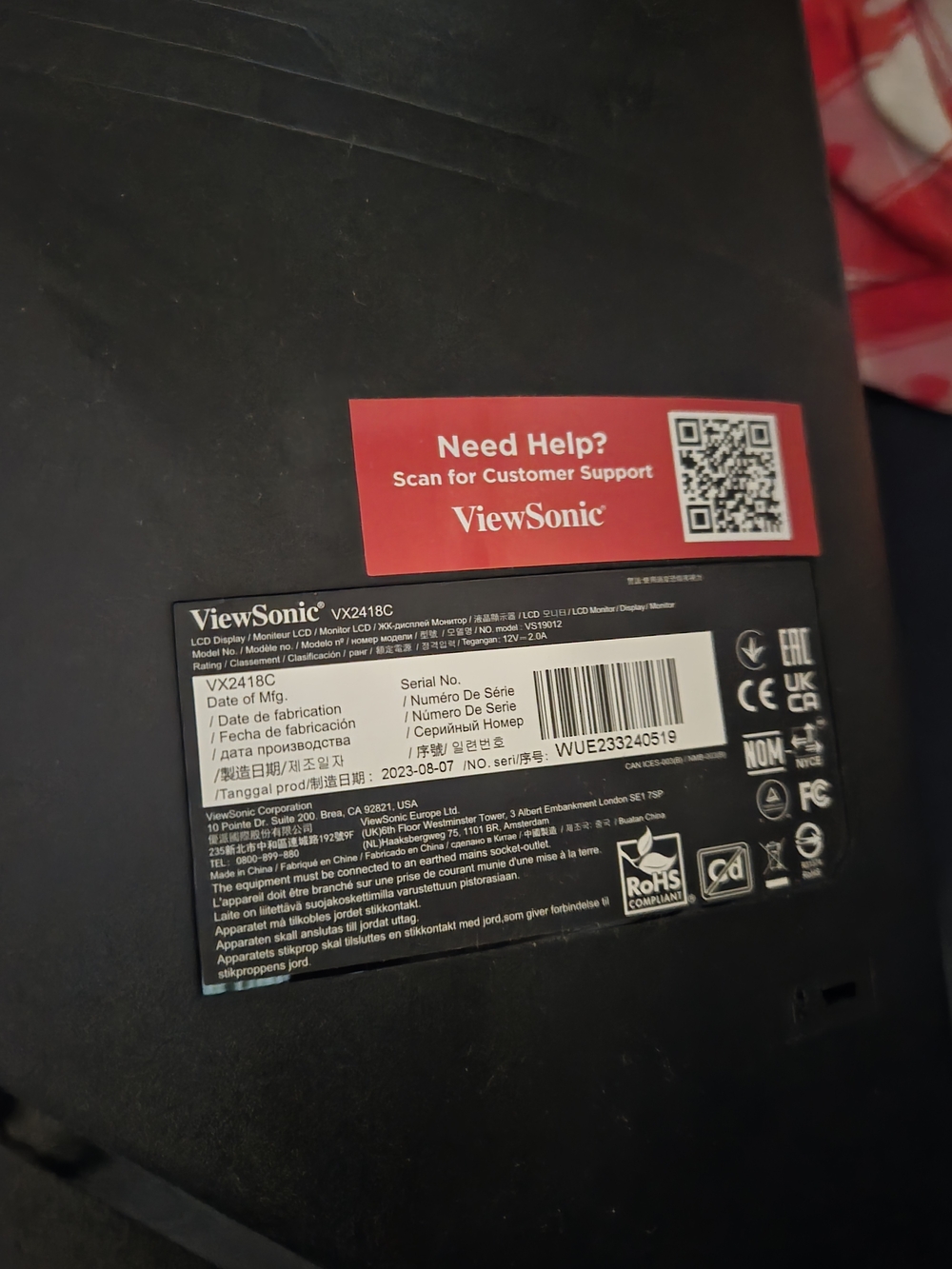 VX2418C Black External Monitor Component